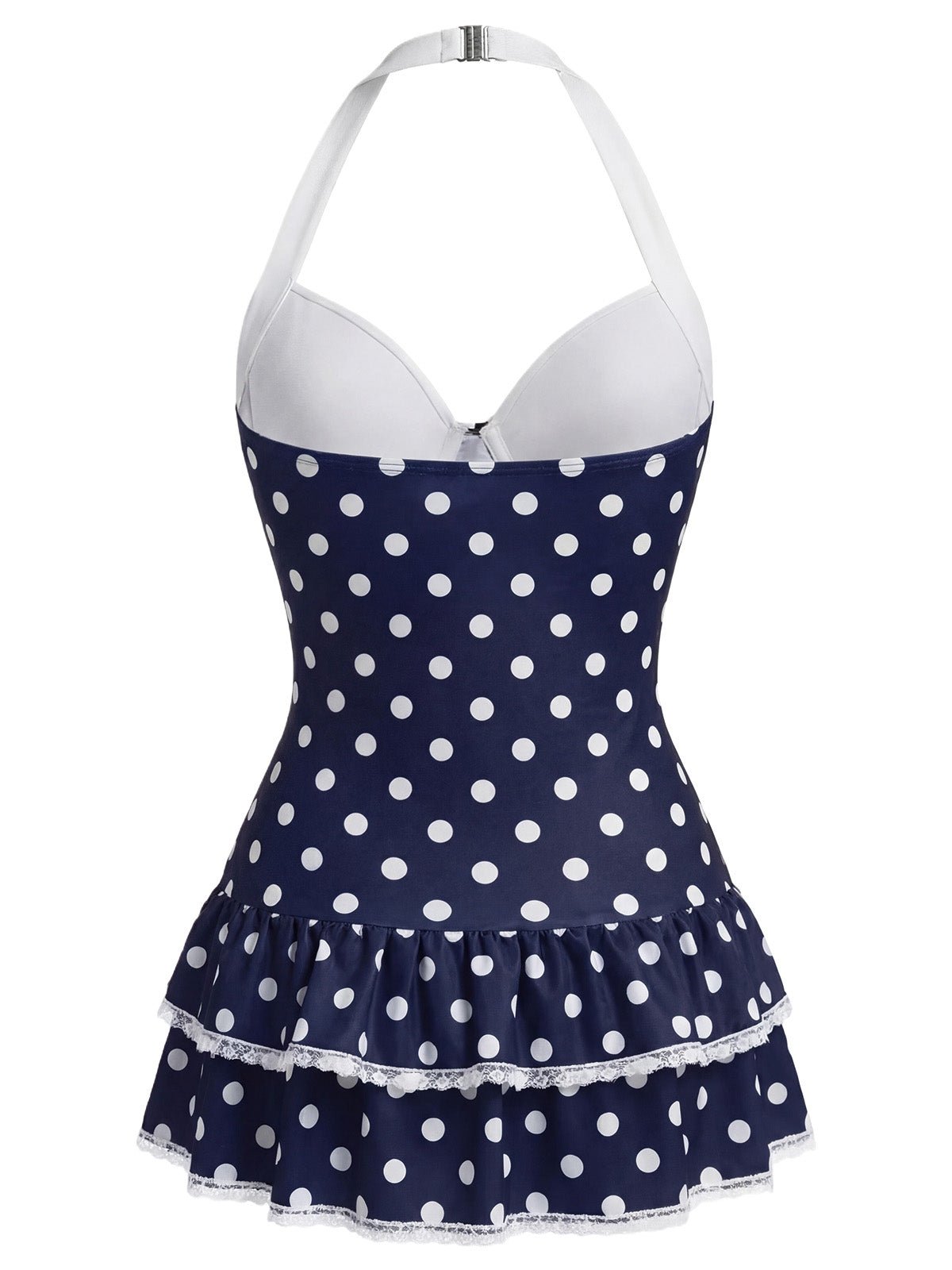 Pink 1940s Halter Polka Dots Bow One-Piece Swimsuit
