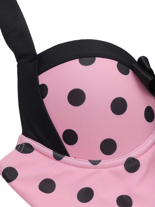 Tummy Control Dots Bowknot One Piece Swimsuit for Vacation Swimming Pool Beach