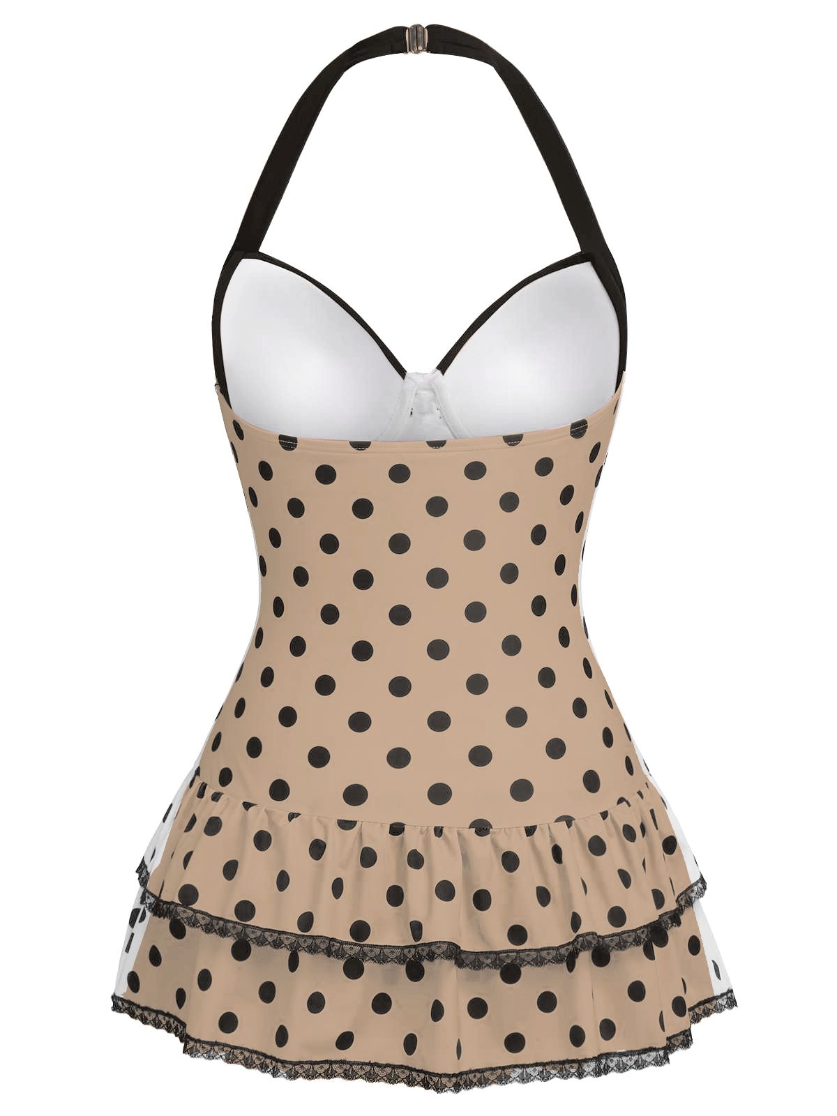 Pink 1940s Halter Polka Dots Bow One-Piece Swimsuit