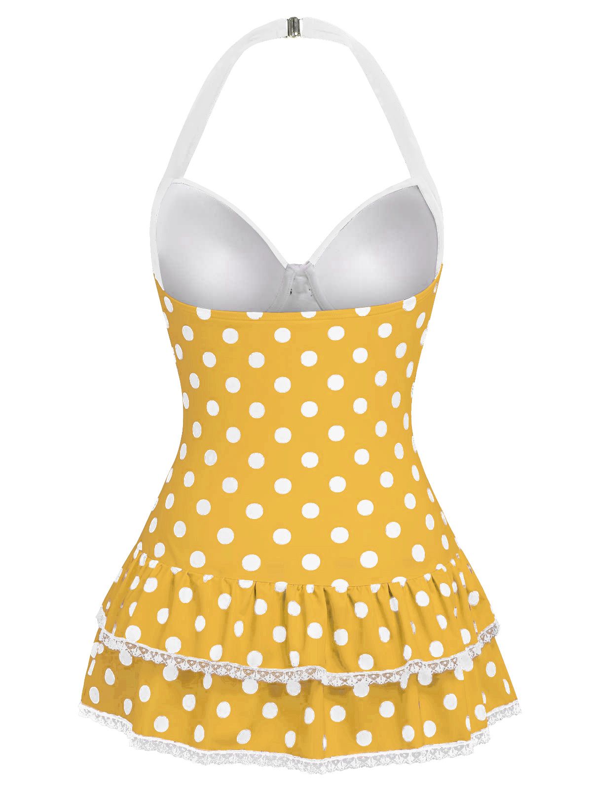 Pink 1940s Halter Polka Dots Bow One-Piece Swimsuit