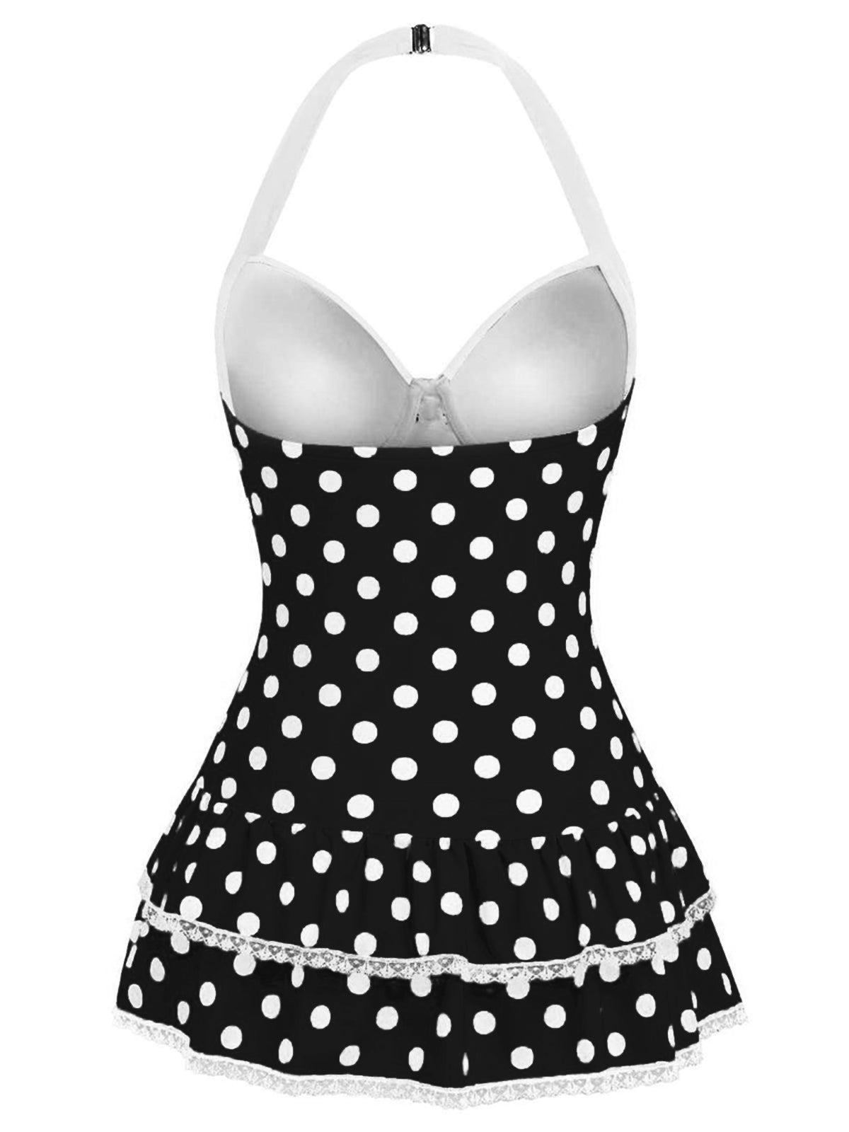 Pink 1940s Halter Polka Dots Bow One-Piece Swimsuit