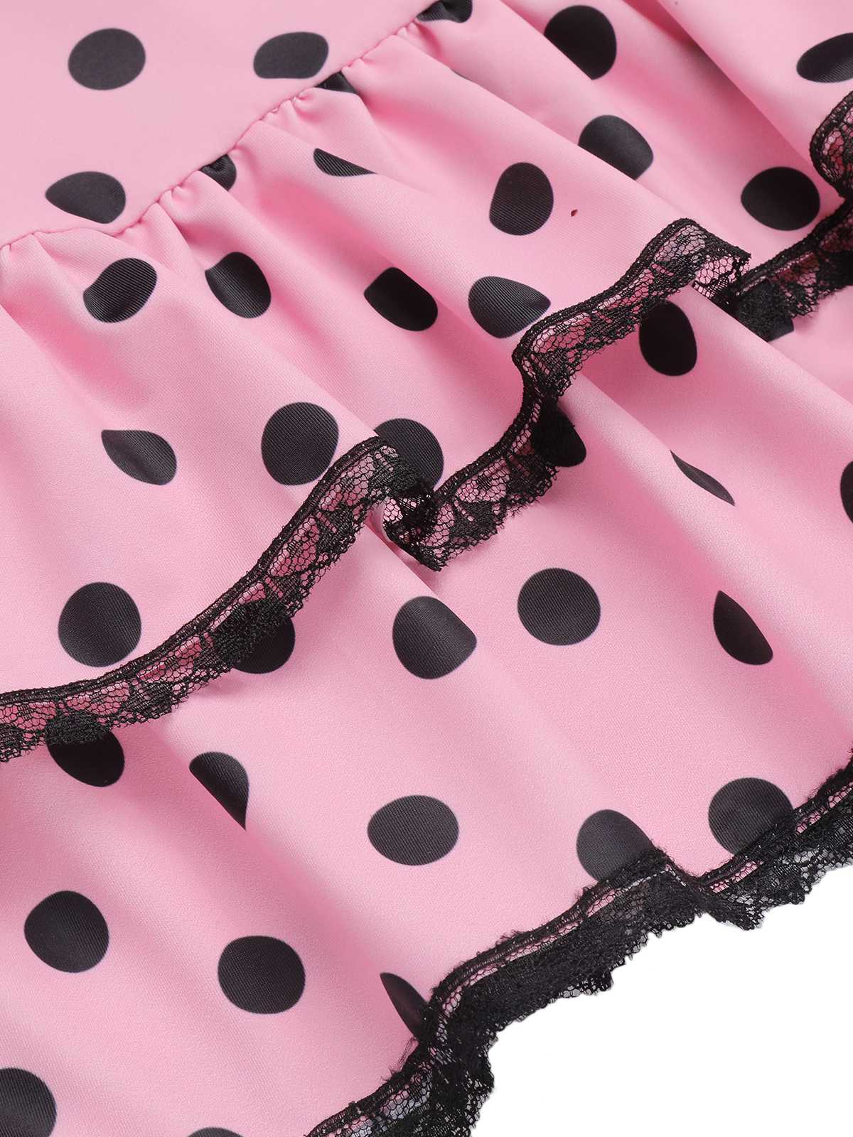 Pink 1940s Halter Polka Dots Bow One-Piece Swimsuit