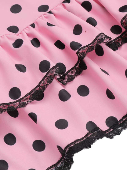 Pink 1940s Halter Polka Dots Bow One-Piece Swimsuit