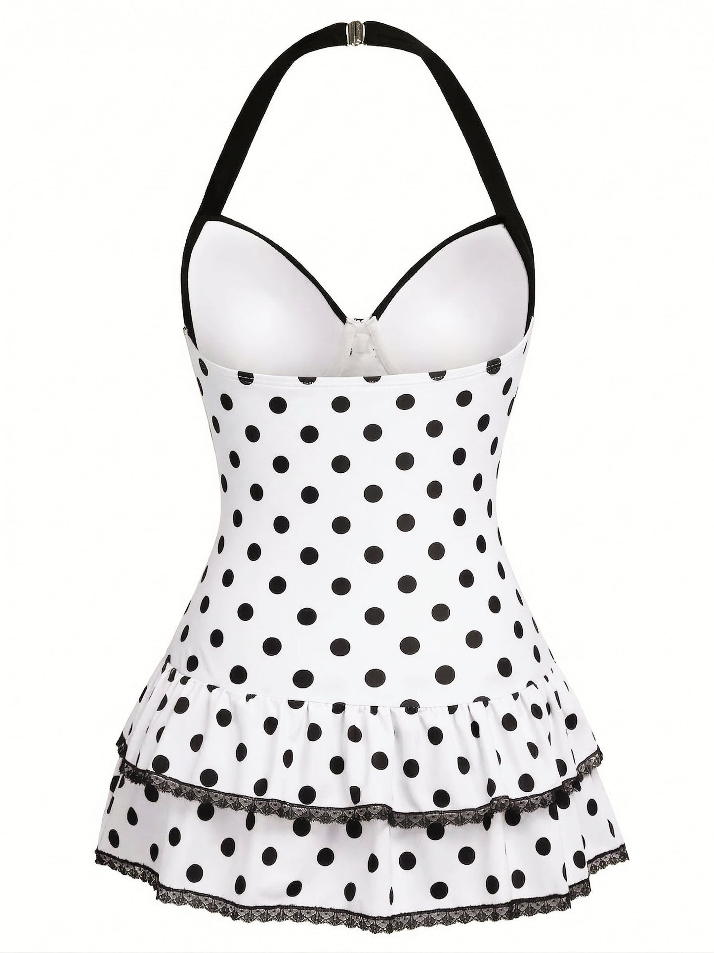 Pink 1940s Halter Polka Dots Bow One-Piece Swimsuit