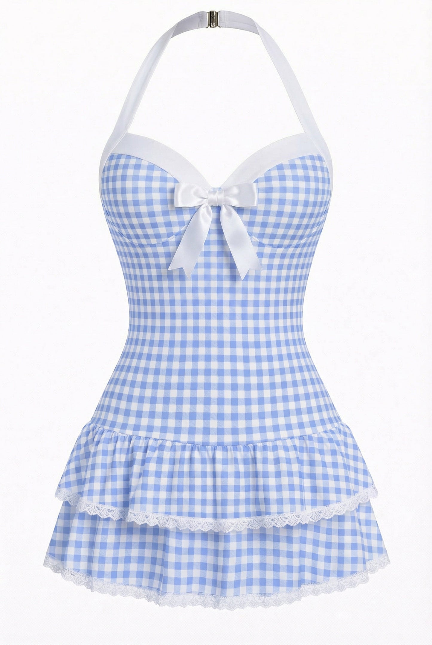 Pink 1940s Halter Polka Dots Bow One-Piece Swimsuit