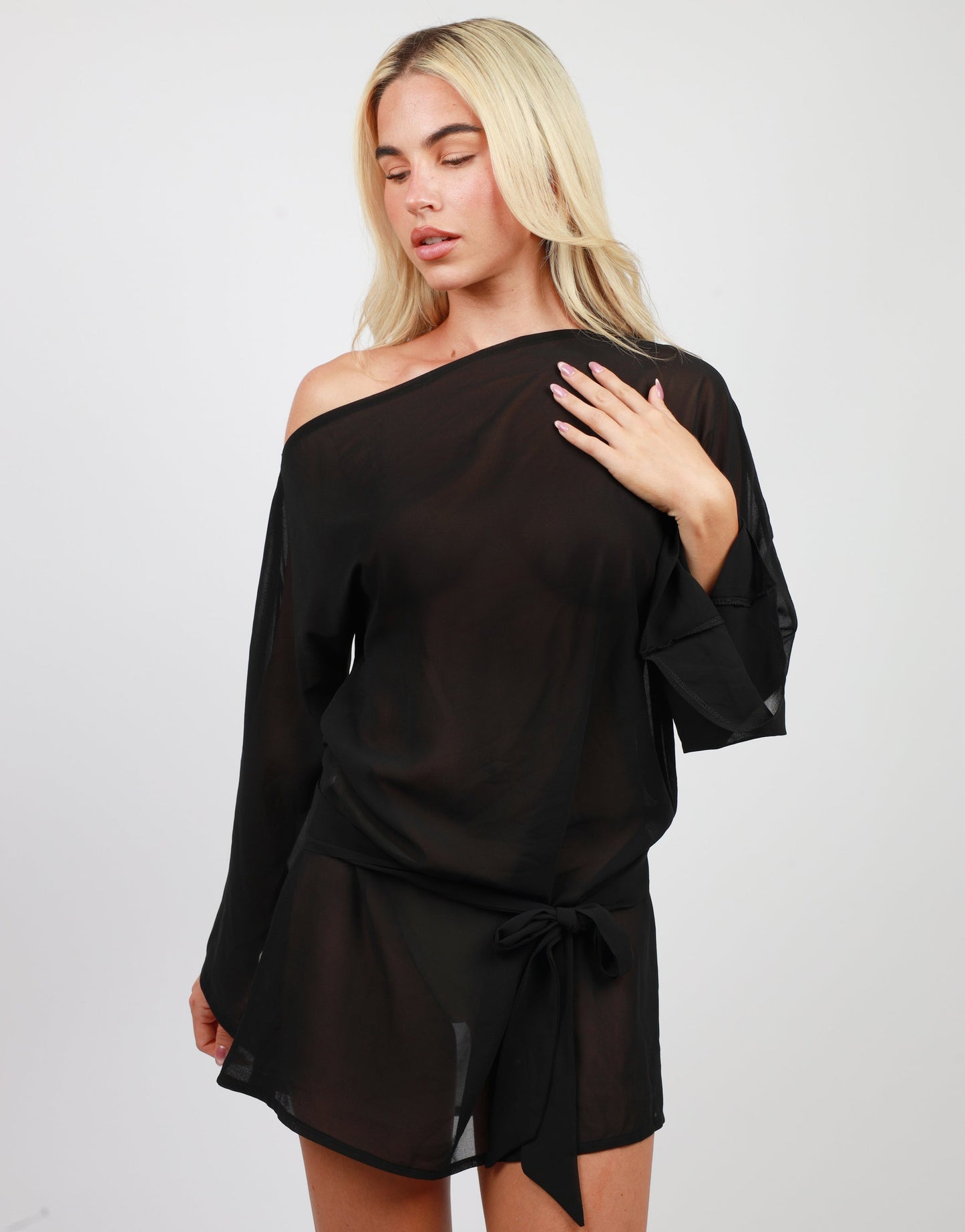 Thia Chiffon Mini Beach Cover Up In Black