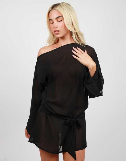Thia Chiffon Mini Beach Cover Up In Black