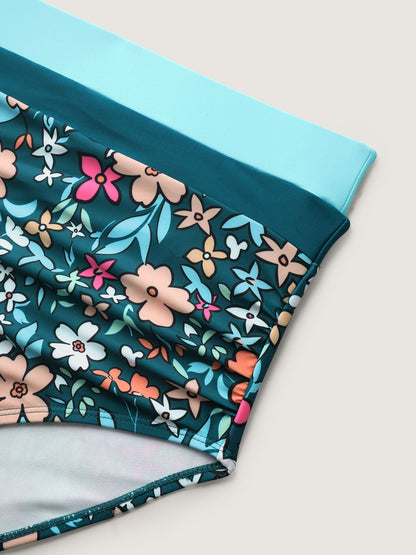 Floral Print Color Contrast Bikini Bottoms