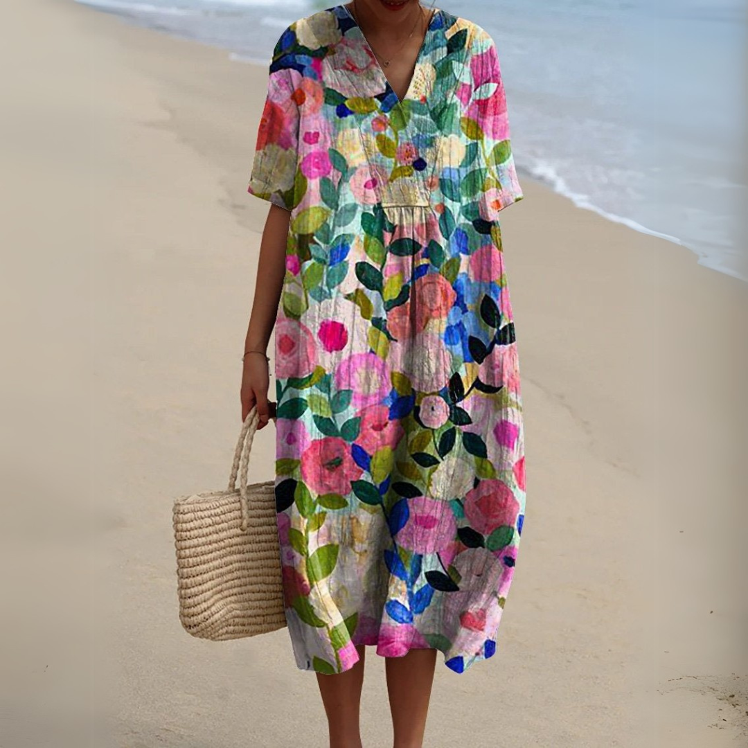 Nathalie | Stylish Multicolour V-Neck Dress