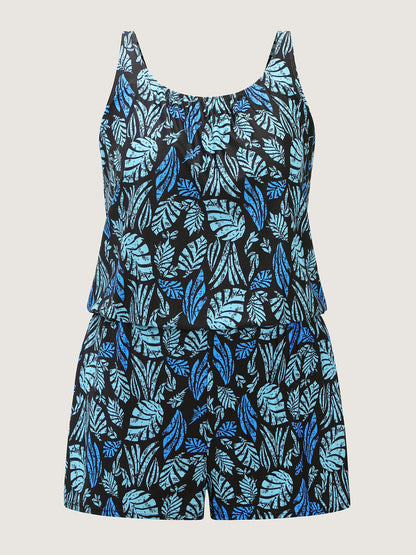 Tropical Flower Print Pockets One-Piece Swimsuit