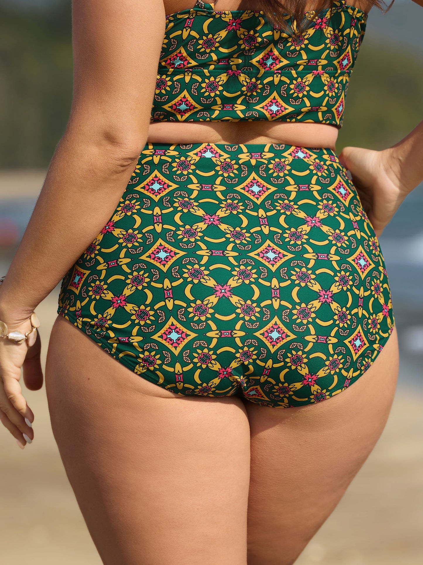 Geometric Ruched Tummy-Control Bikini Bottoms