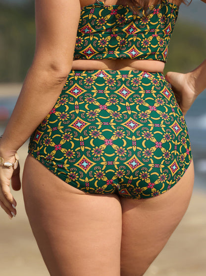 Geometric Ruched Tummy-Control Bikini Bottoms