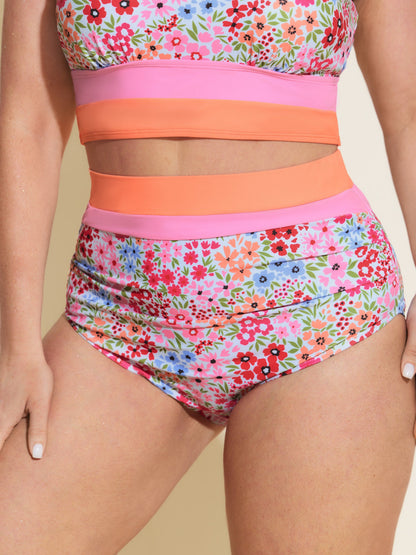 Floral Print Color Contrast Bikini Bottoms
