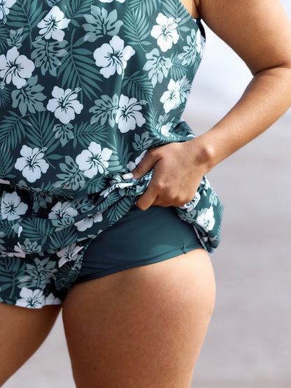 Tropical Flower Print Pockets One-Piece Swimsuit