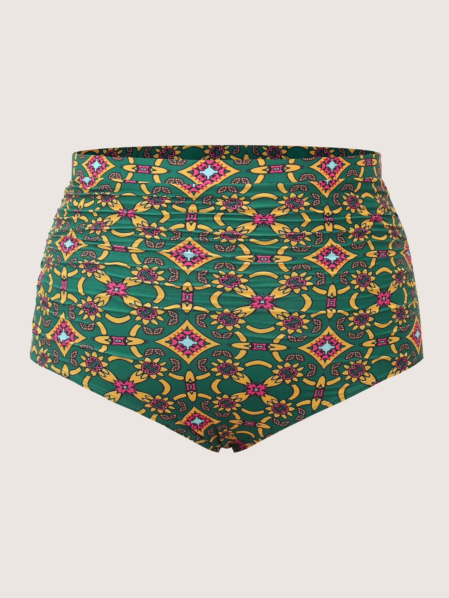 Geometric Ruched Tummy-Control Bikini Bottoms