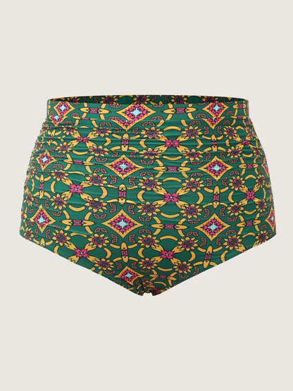 Geometric Ruched Tummy-Control Bikini Bottoms