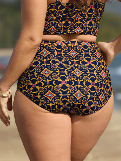 Geometric Ruched Tummy-Control Bikini Bottoms