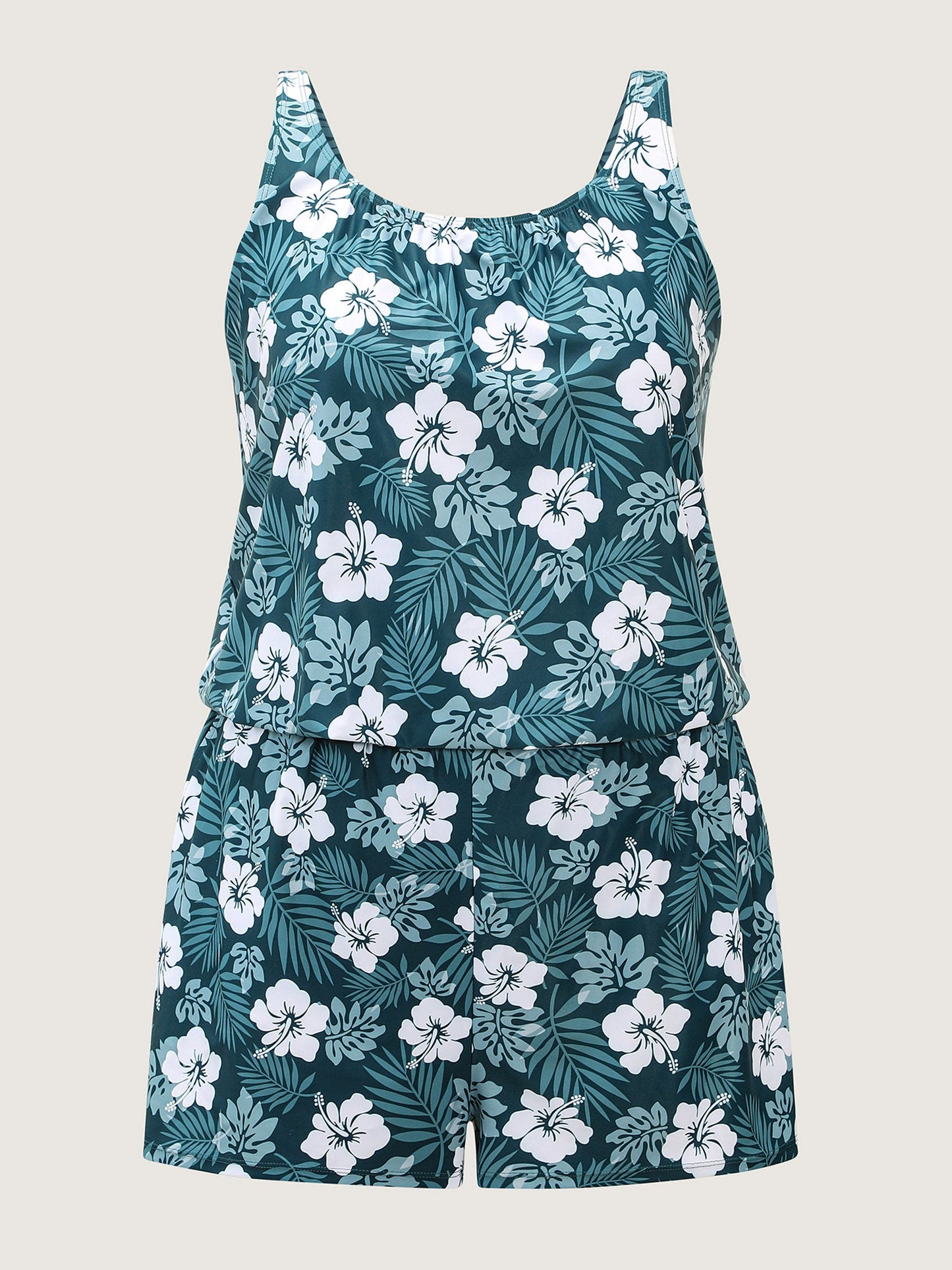 Tropical Flower Print Pockets One-Piece Swimsuit