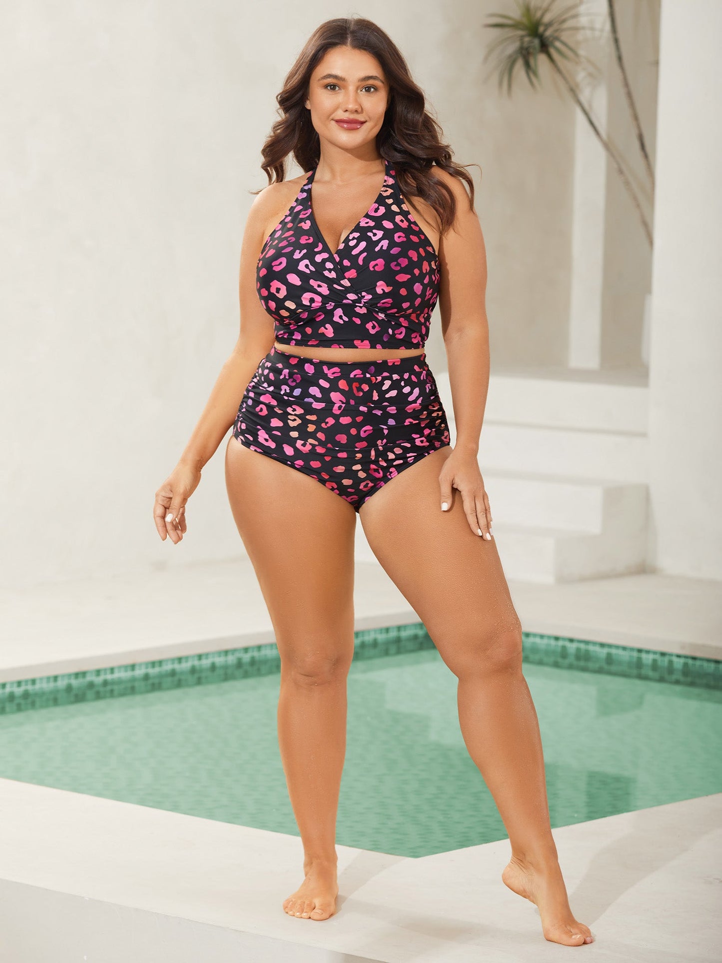 Leopard Print Cross-Straps Bikini Top