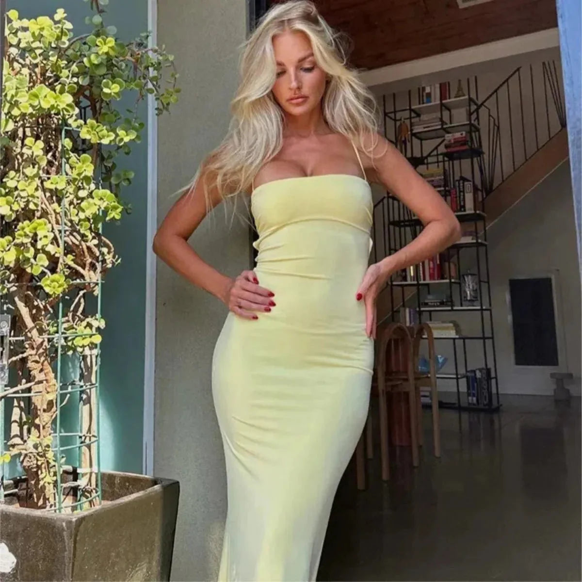 Backless Bodycon Maxi Dress For Evening Events