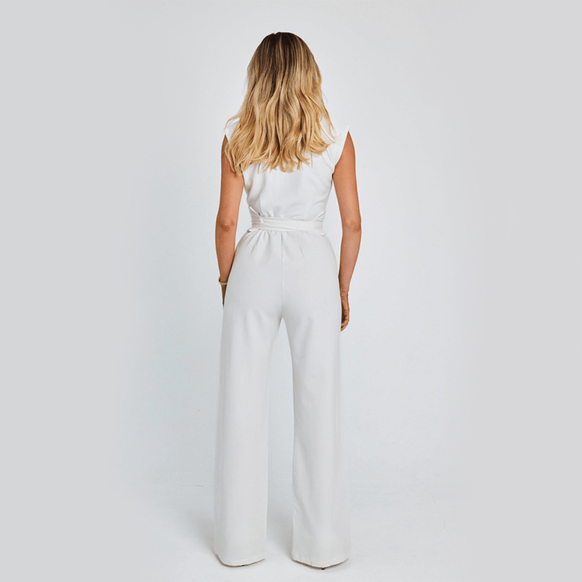 Elegant Sleeveless V-Neck Jumpsuit With Wide Legs