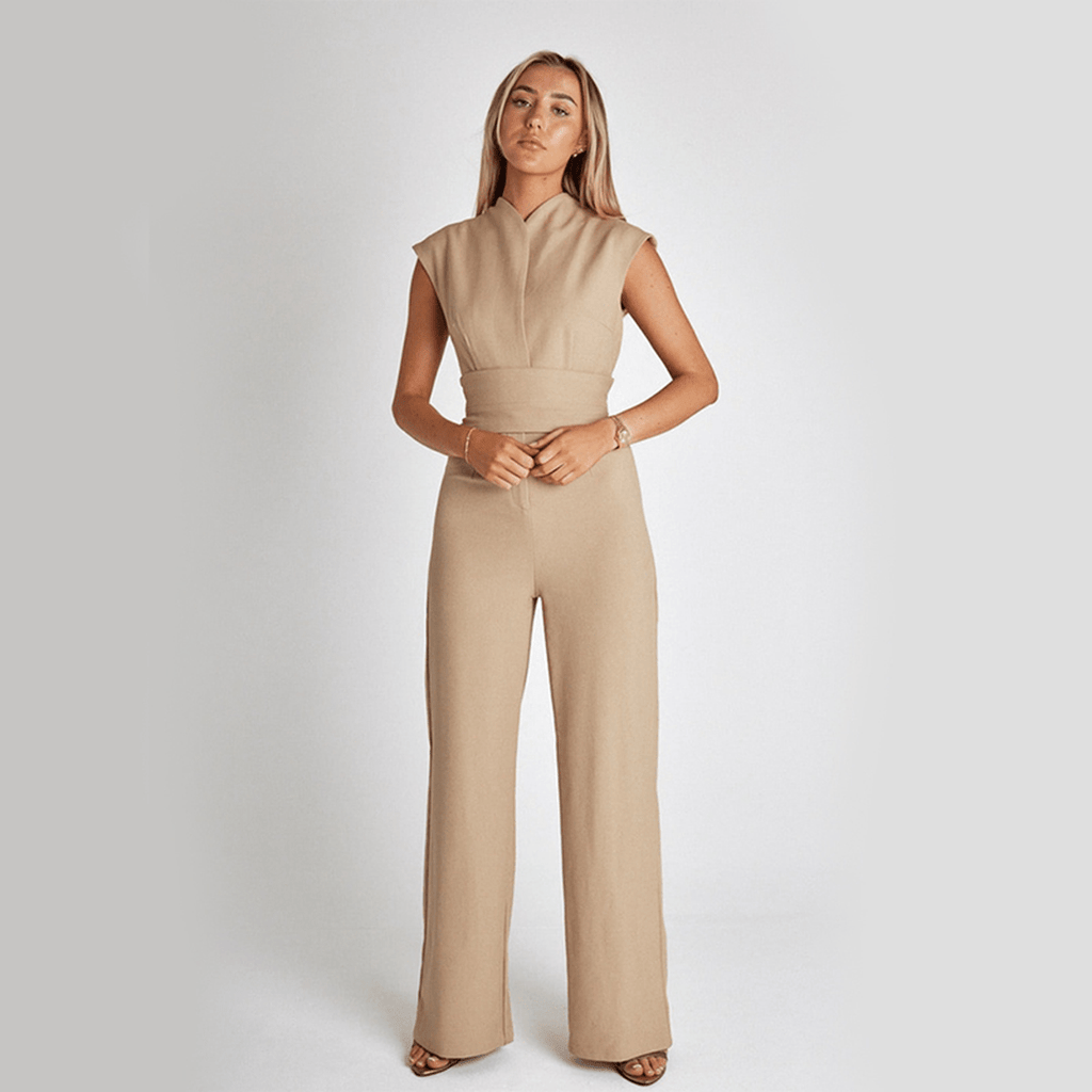 Elegant Sleeveless V-Neck Jumpsuit With Wide Legs