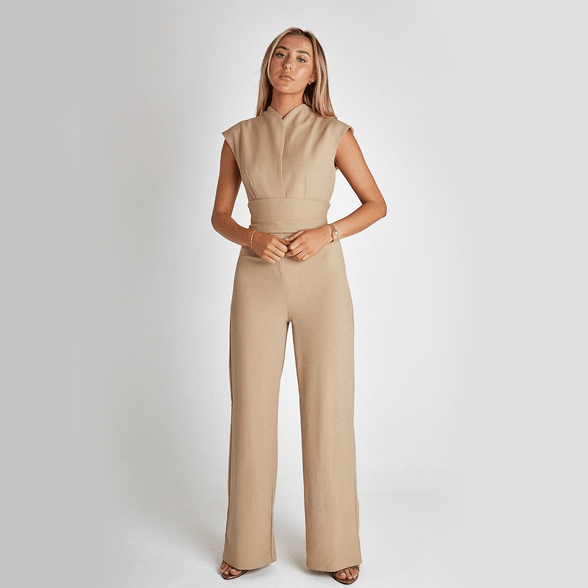 Elegant Sleeveless V-Neck Jumpsuit With Wide Legs