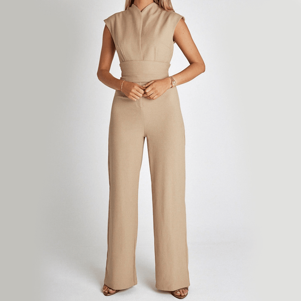 Elegant Sleeveless V-Neck Jumpsuit With Wide Legs
