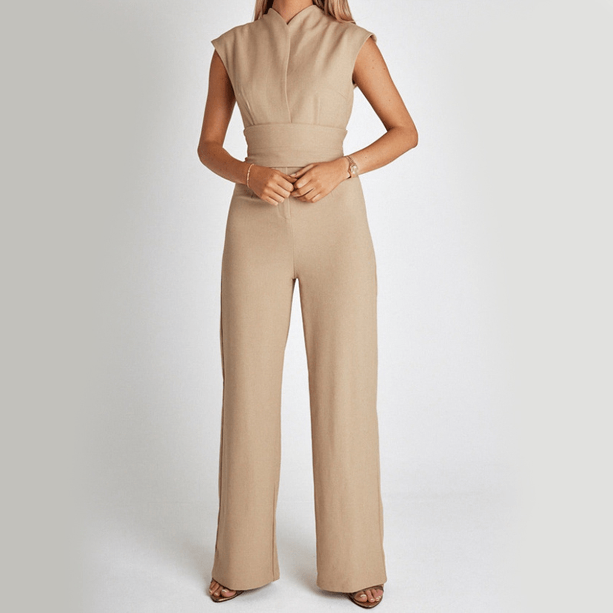 Elegant Sleeveless V-Neck Jumpsuit With Wide Legs