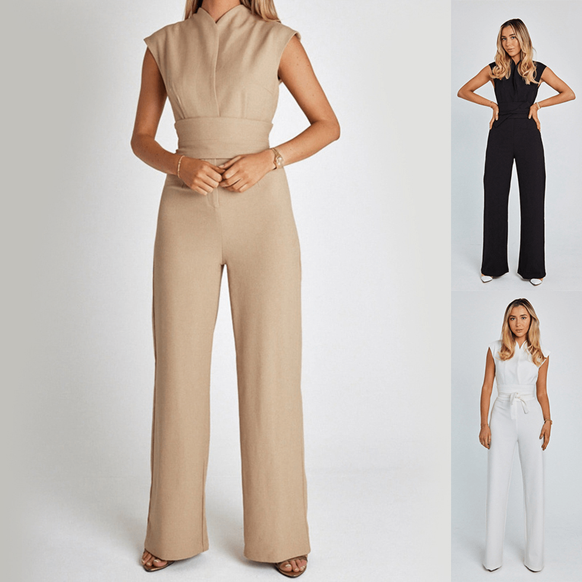 Elegant Sleeveless V-Neck Jumpsuit With Wide Legs