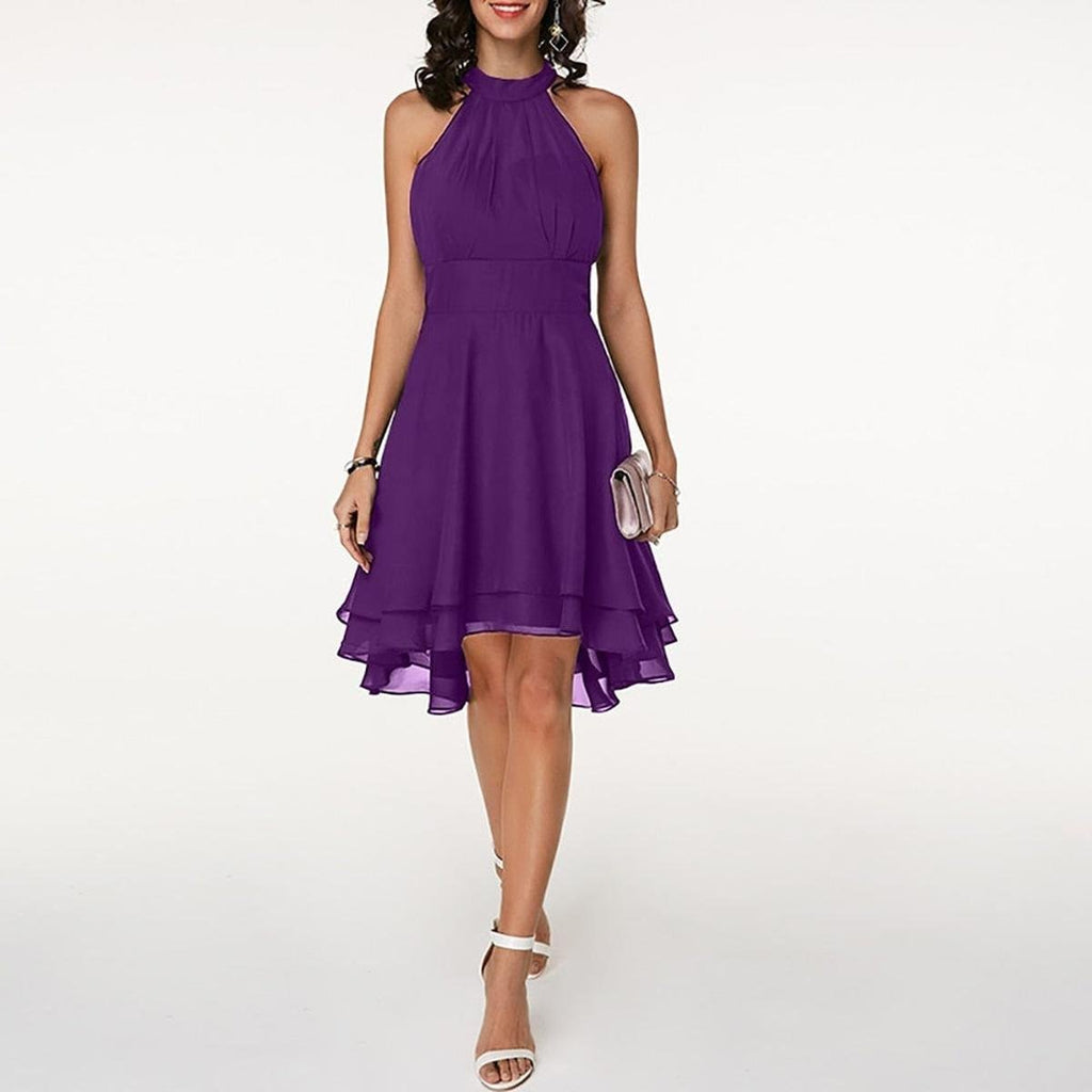 Halter Neck Chiffon High-Low Dress