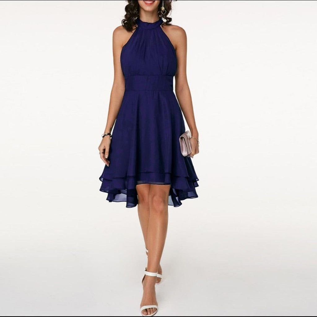 Halter Neck Chiffon High-Low Dress