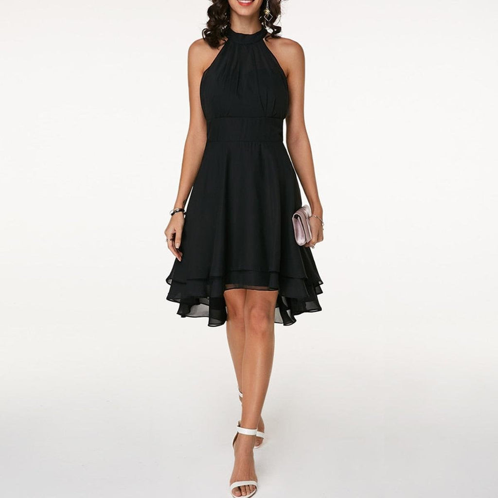 Halter Neck Chiffon High-Low Dress