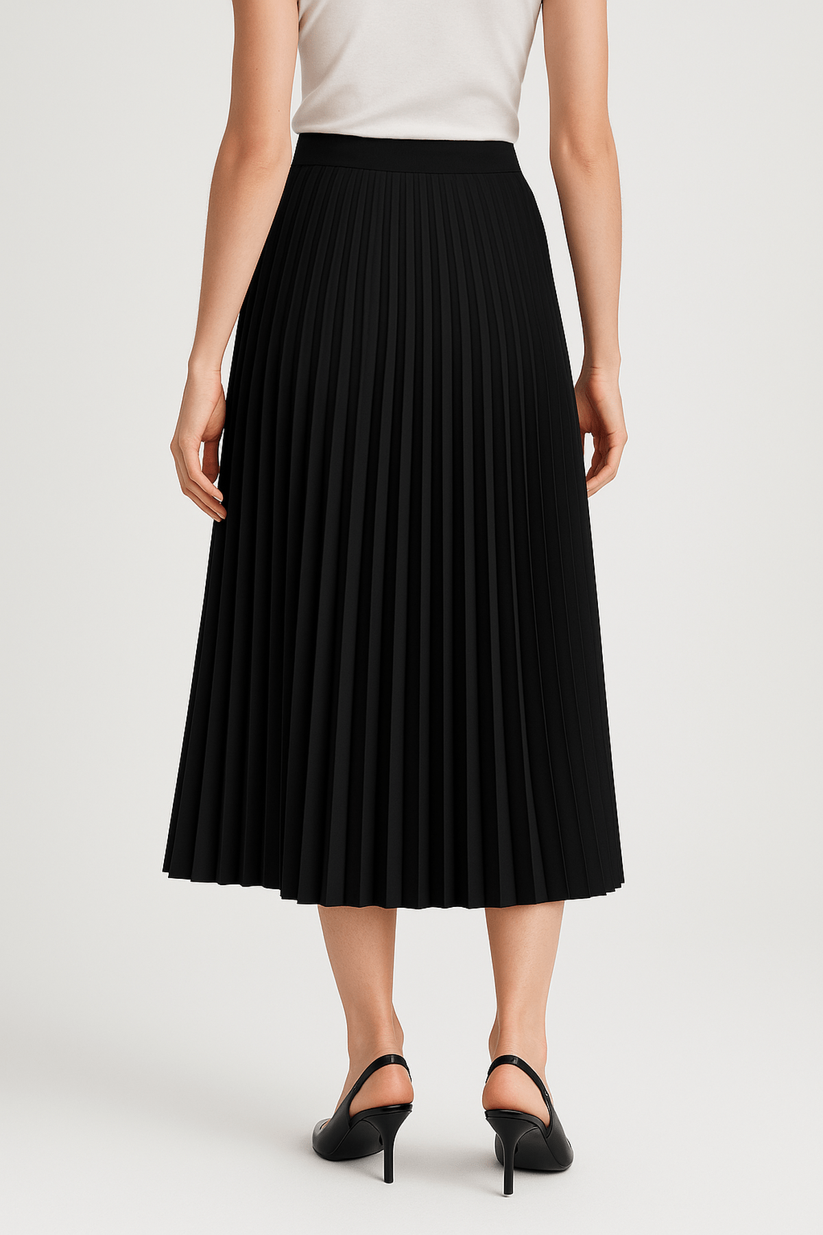 Satin Pleated Midi Skirt