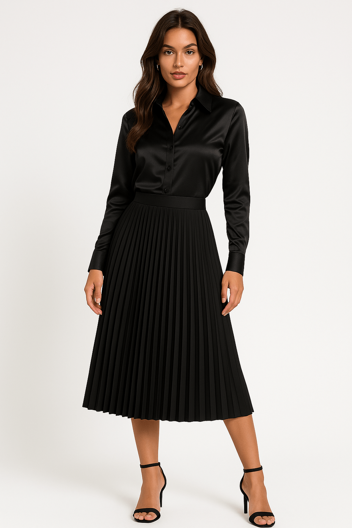 Satin Pleated Midi Skirt