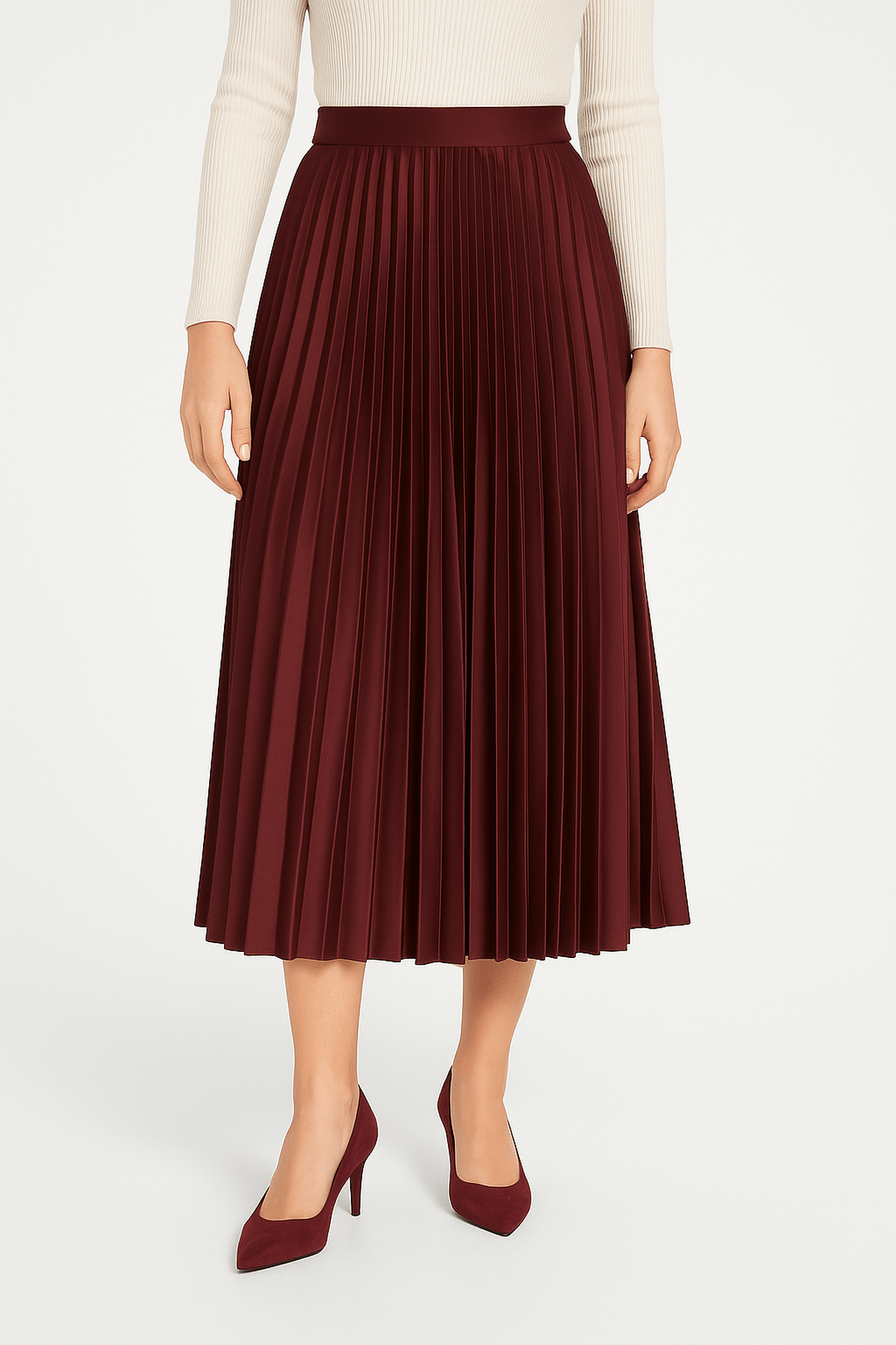 Satin Pleated Midi Skirt