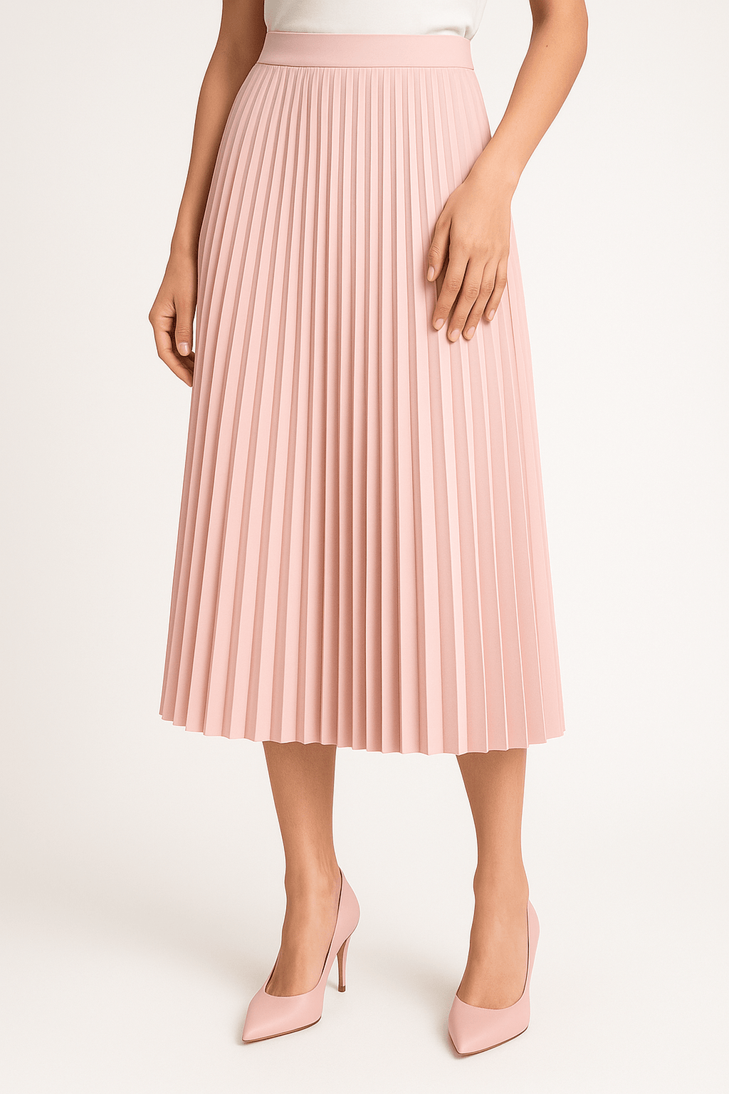 Satin Pleated Midi Skirt