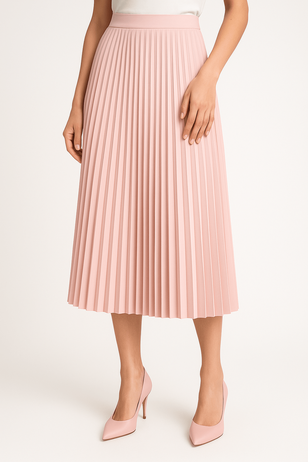 Satin Pleated Midi Skirt