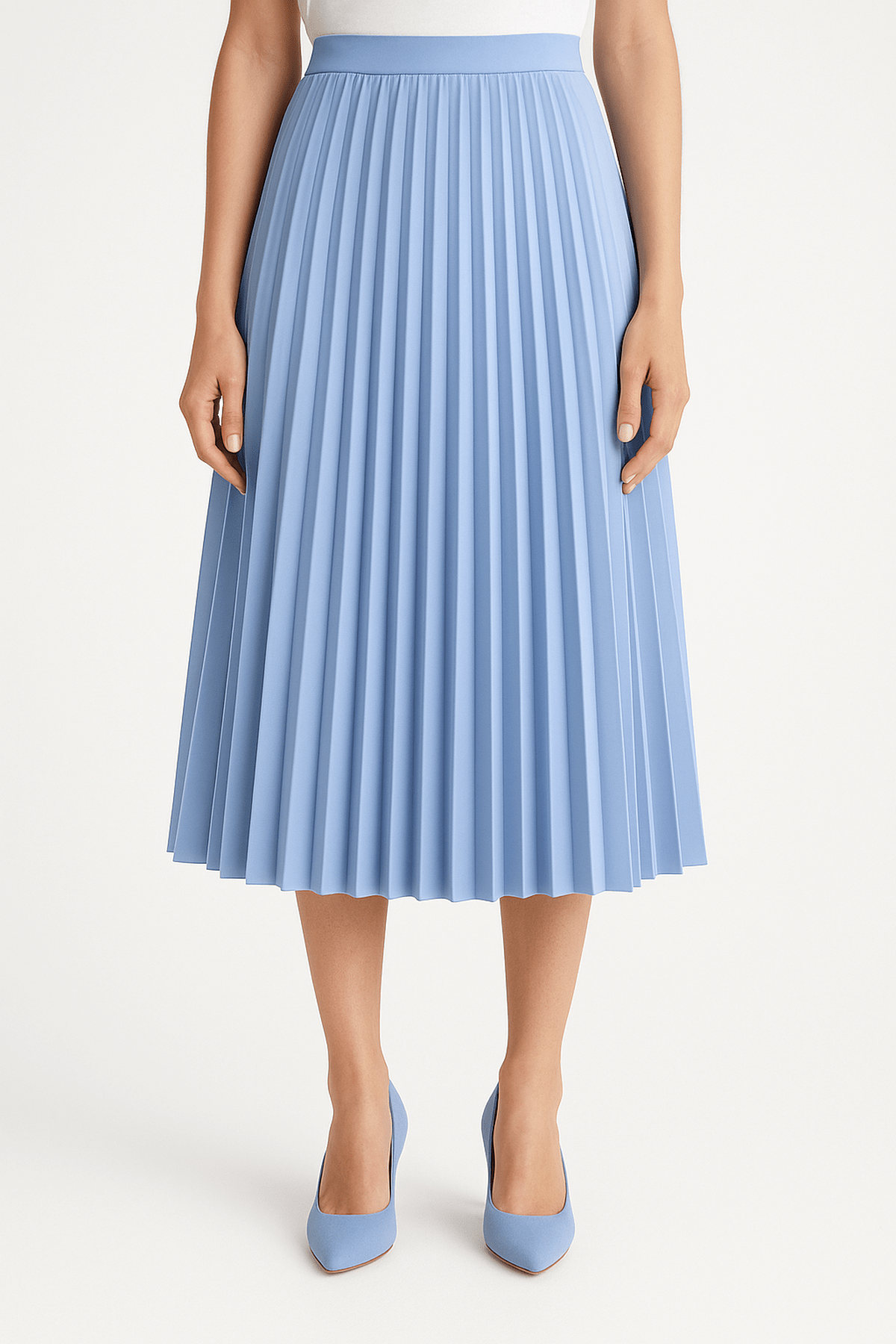 Satin Pleated Midi Skirt