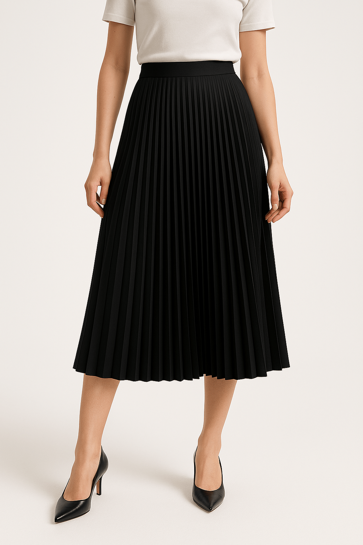 Satin Pleated Midi Skirt