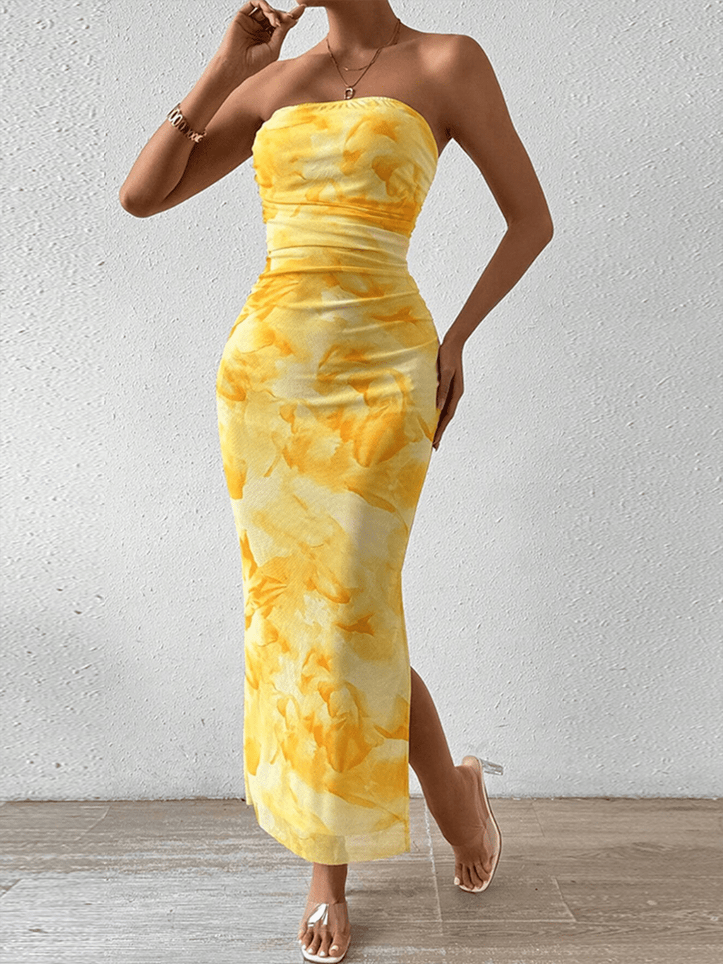 Strapless Side Slit Maxi Dress