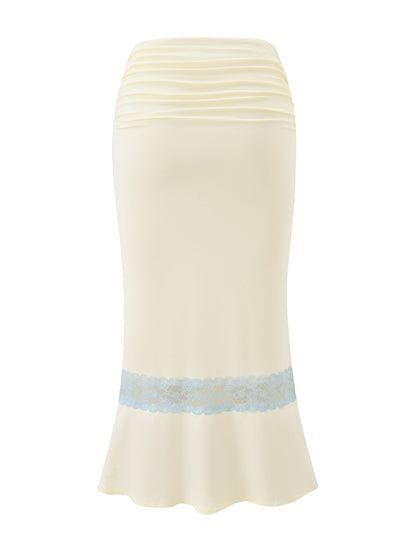 CALINA LACE PANEL MIDI SKIRT - CREAM