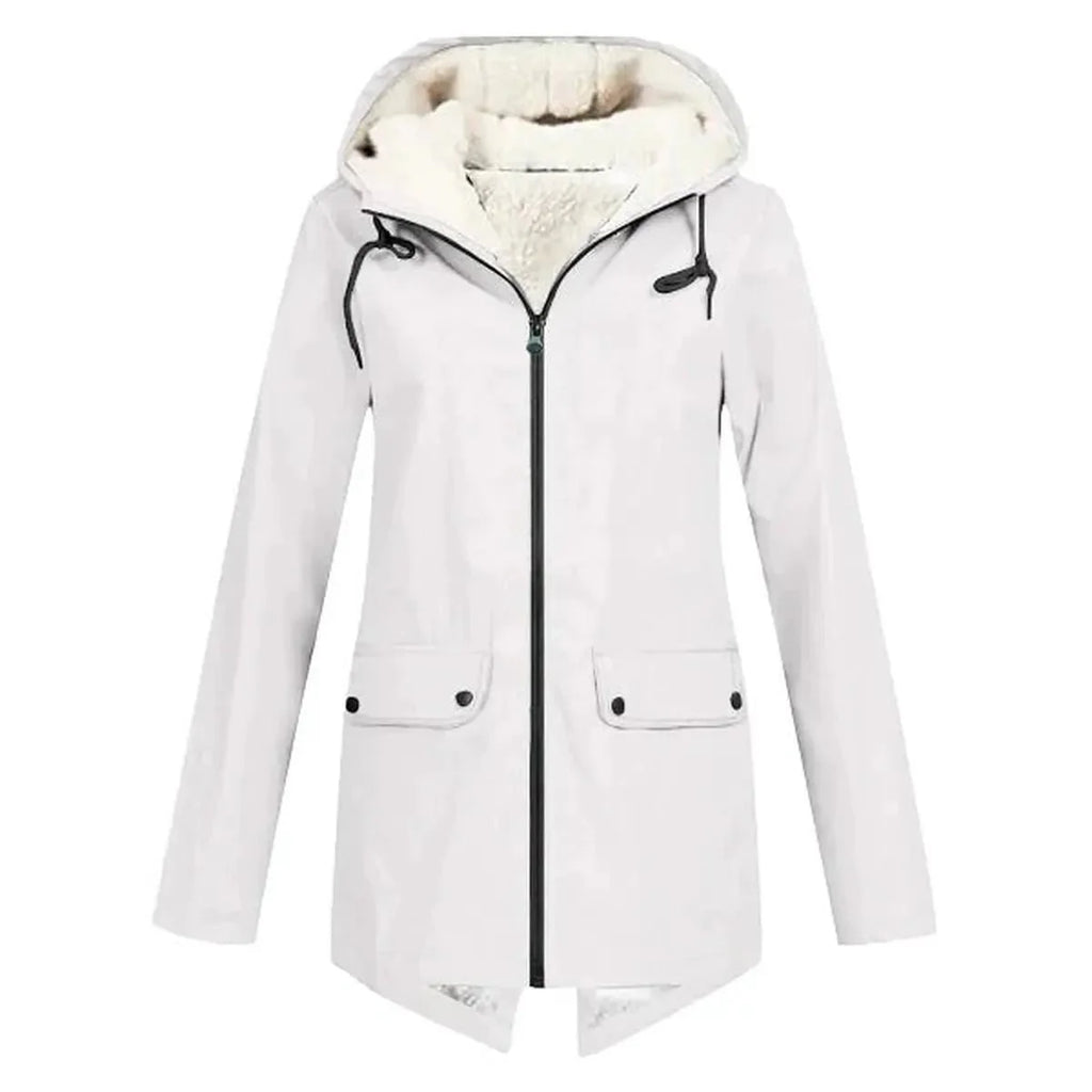 Waterproof Hooded Trench Coat With Fleece Lining
