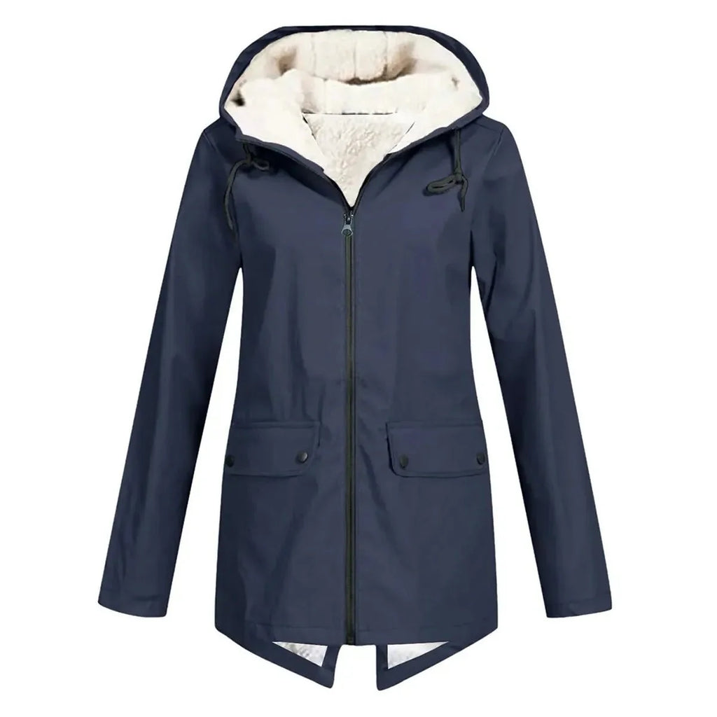 Waterproof Hooded Trench Coat With Fleece Lining