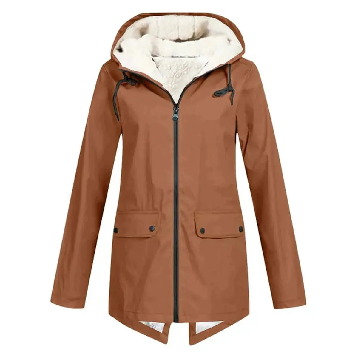 Waterproof Hooded Trench Coat With Fleece Lining