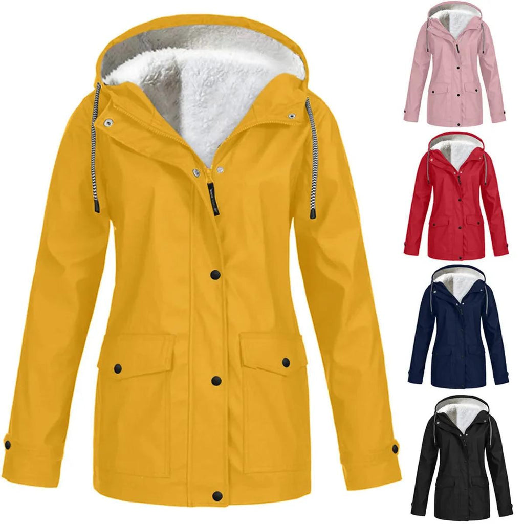 Waterproof Windproof Fleece-Lined Outdoor Jacket With Hood