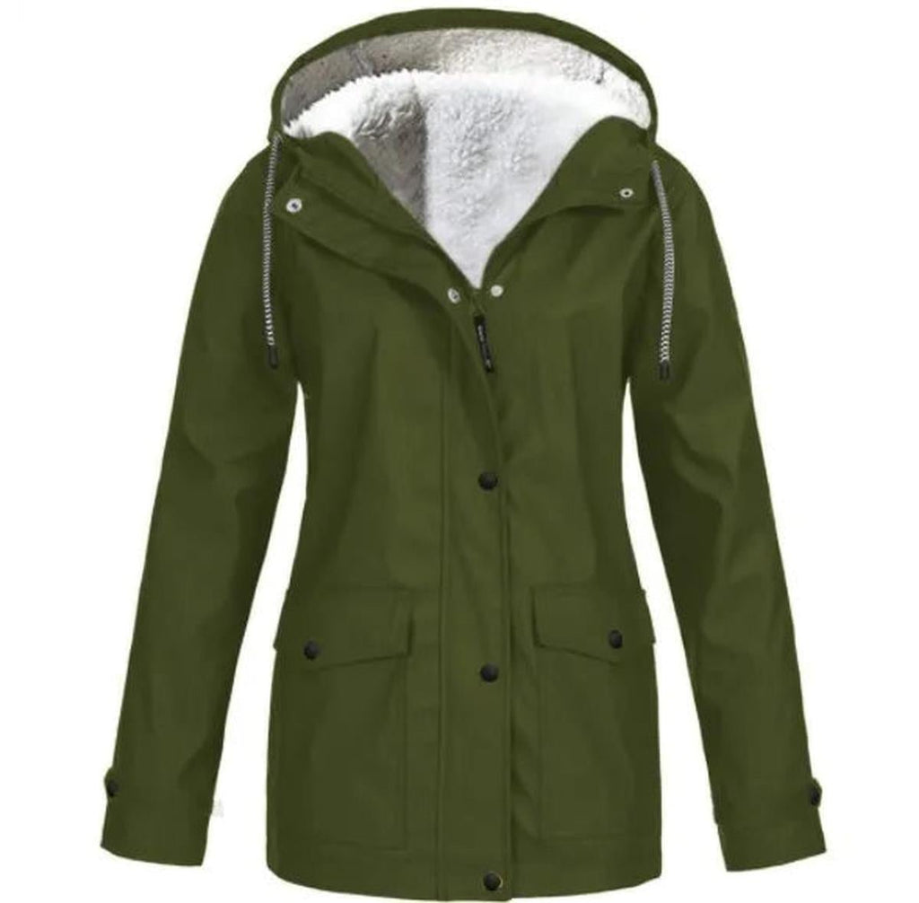 Waterproof Windproof Fleece-Lined Outdoor Jacket With Hood