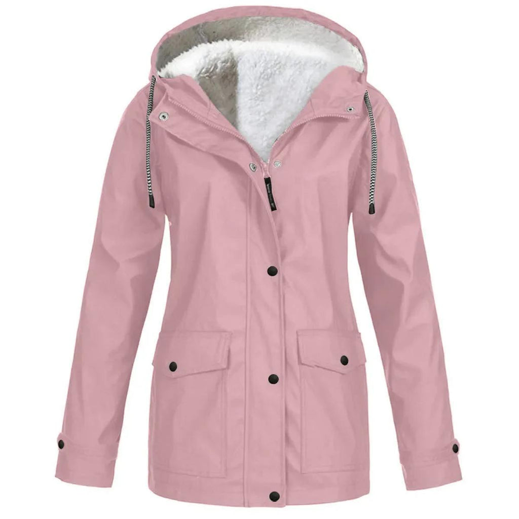 Waterproof Windproof Fleece-Lined Outdoor Jacket With Hood