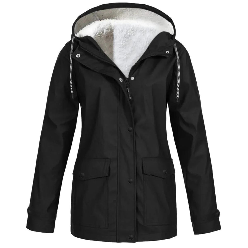 Waterproof Windproof Fleece-Lined Outdoor Jacket With Hood