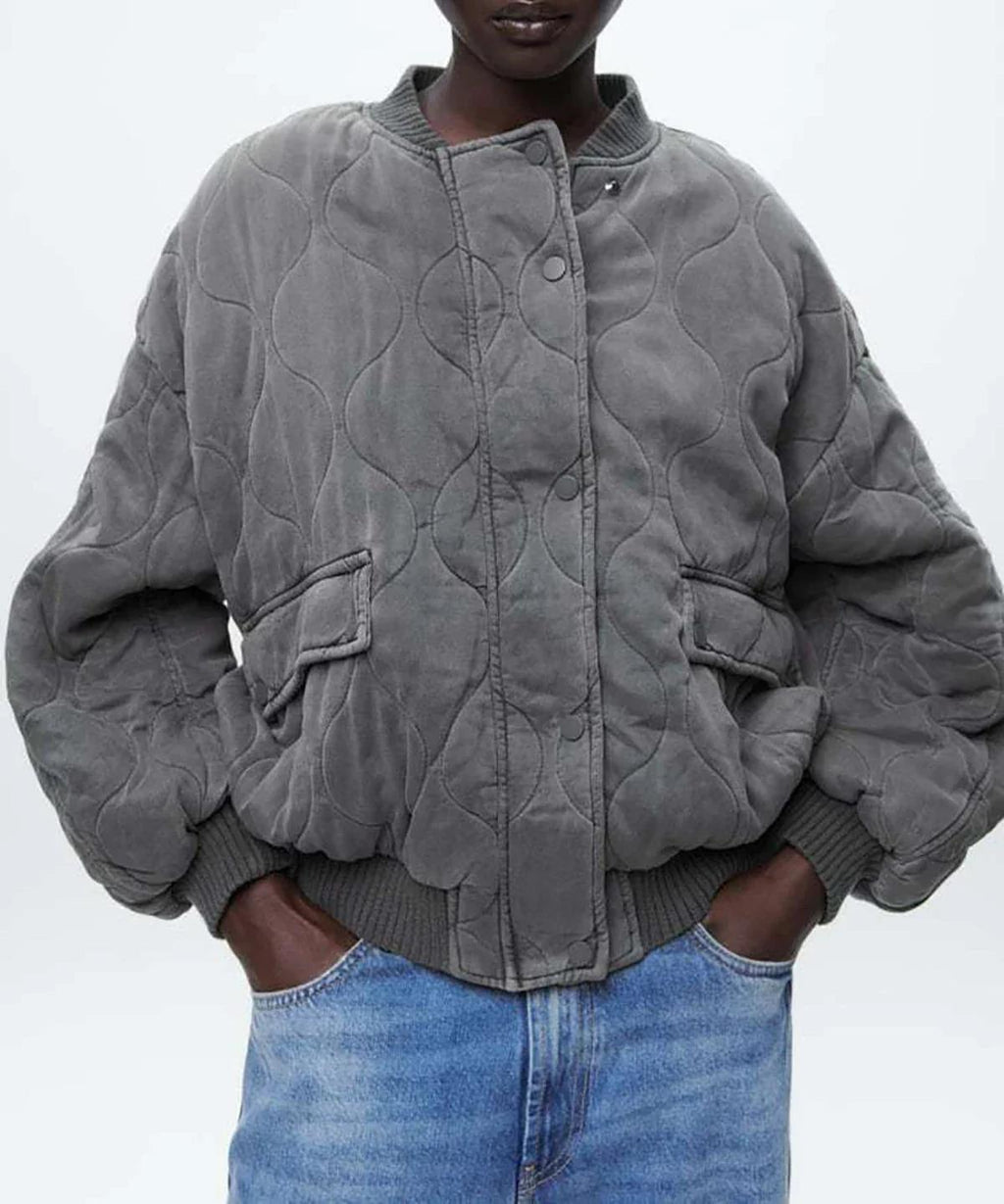 Women's Oversized Grey Bomber Jacket